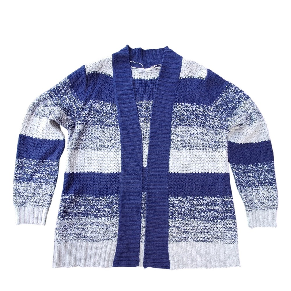 Jason‎ Maxwell Blue White Striped Open Front Shawl Collar Cardigan Sweater Large